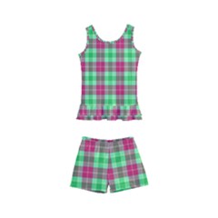 Pink Green Plaid Kid s Boyleg Swimsuit