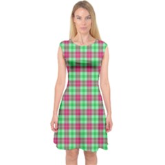 Pink Green Plaid Capsleeve Midi Dress by snowwhitegirl