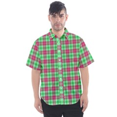 Pink Green Plaid Men s Short Sleeve Shirt