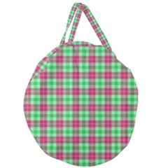 Pink Green Plaid Giant Round Zipper Tote