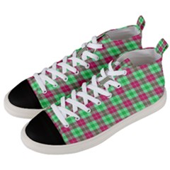 Pink Green Plaid Men s Mid-top Canvas Sneakers