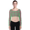 Pink Green Plaid Velvet Crop Top View1