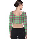 Pink Green Plaid Velvet Crop Top View2