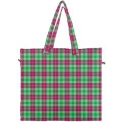 Pink Green Plaid Canvas Travel Bag