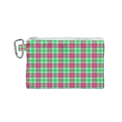 Pink Green Plaid Canvas Cosmetic Bag (small)