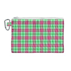 Pink Green Plaid Canvas Cosmetic Bag (large)