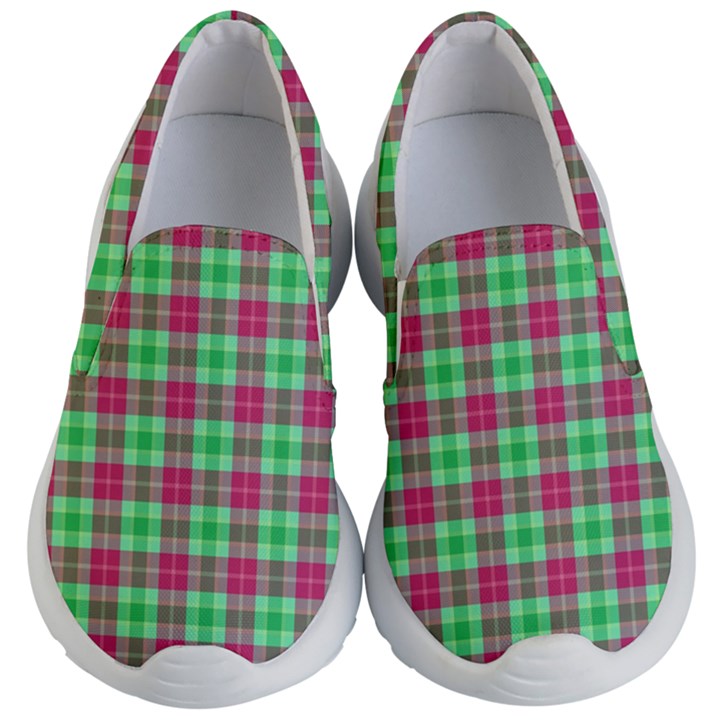 Pink Green Plaid Kid s Lightweight Slip Ons