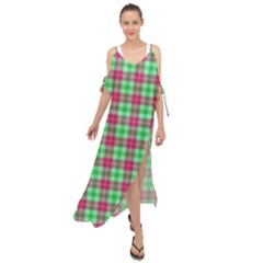 Pink Green Plaid Maxi Chiffon Cover Up Dress