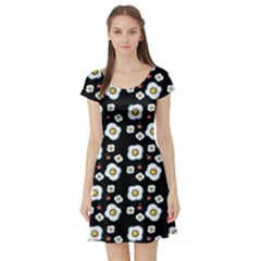 Eggs Black Short Sleeve Skater Dress