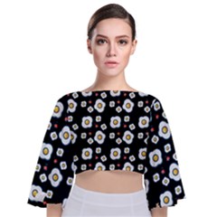 Eggs Black Tie Back Butterfly Sleeve Chiffon Top