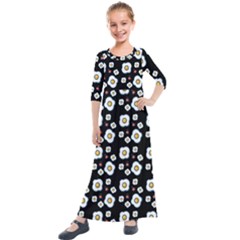 Eggs Black Kids  Quarter Sleeve Maxi Dress