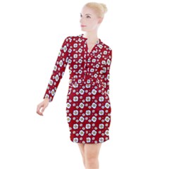 Eggs Red Button Long Sleeve Dress