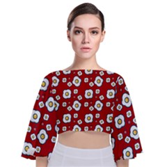 Eggs Red Tie Back Butterfly Sleeve Chiffon Top