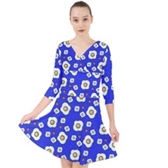 Eggs Blue Quarter Sleeve Front Wrap Dress