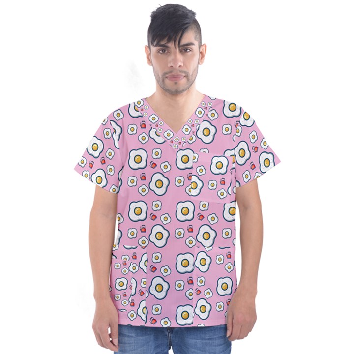 Eggs Pink Men s V-Neck Scrub Top