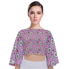 Eggs Pink Tie Back Butterfly Sleeve Chiffon Top