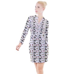 Fast Food White Button Long Sleeve Dress