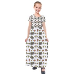 Fast Food White Kids  Short Sleeve Maxi Dress