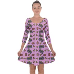 Fast Food Pink Quarter Sleeve Skater Dress