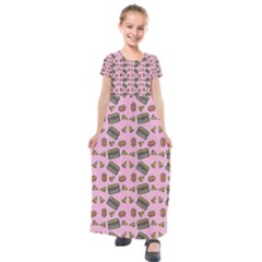 Fast Food Pink Kids  Short Sleeve Maxi Dress by snowwhitegirl