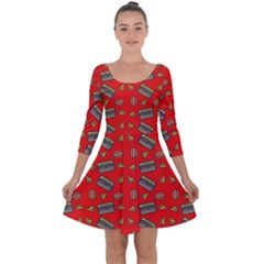 Fast Food Red Quarter Sleeve Skater Dress