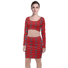 Fast Food Red Long Sleeve Crop Top & Bodycon Skirt Set