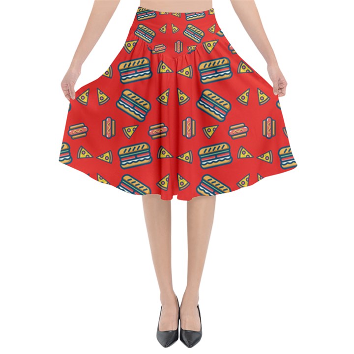 Fast Food Red Flared Midi Skirt