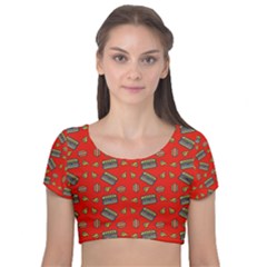 Fast Food Red Velvet Short Sleeve Crop Top 