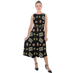 Fast Food Black Midi Tie-back Chiffon Dress