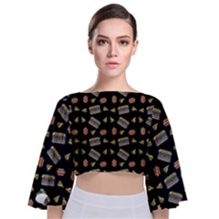 Fast Food Black Tie Back Butterfly Sleeve Chiffon Top by snowwhitegirl