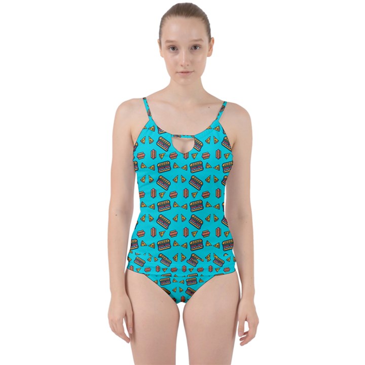 Fast Food Blue Cut Out Top Tankini Set