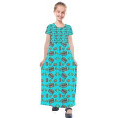 Fast Food Blue Kids  Short Sleeve Maxi Dress by snowwhitegirl