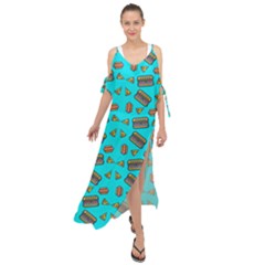 Fast Food Blue Maxi Chiffon Cover Up Dress