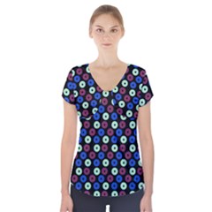 Eye Dots Blue Magenta Short Sleeve Front Detail Top by snowwhitegirl