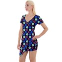 Eye Dots Blue Magenta Short Sleeve Asymmetric Mini Dress View1