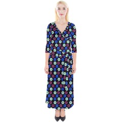 Eye Dots Blue Magenta Quarter Sleeve Wrap Maxi Dress by snowwhitegirl