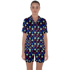 Eye Dots Blue Magenta Satin Short Sleeve Pyjamas Set