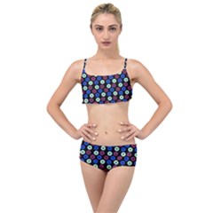 Eye Dots Blue Magenta Layered Top Bikini Set