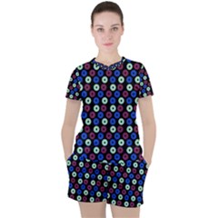 Eye Dots Blue Magenta Women s Tee And Shorts Set