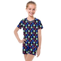 Eye Dots Blue Magenta Kids  Mesh Tee And Shorts Set