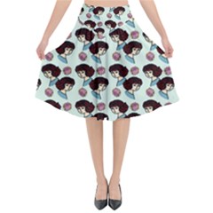 Redhead Girl Blue Flared Midi Skirt by snowwhitegirl