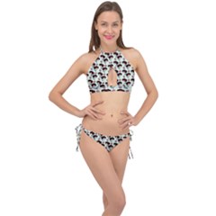 Redhead Girl Blue Cross Front Halter Bikini Set