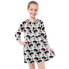 Redhead Girl Blue Kids  Quarter Sleeve Shirt Dress