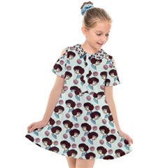 Redhead Girl Blue Kids  Short Sleeve Shirt Dress