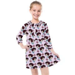 Redhead Girl Pink Kids  Quarter Sleeve Shirt Dress