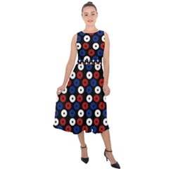 Eye Dots Red Blue Midi Tie-back Chiffon Dress