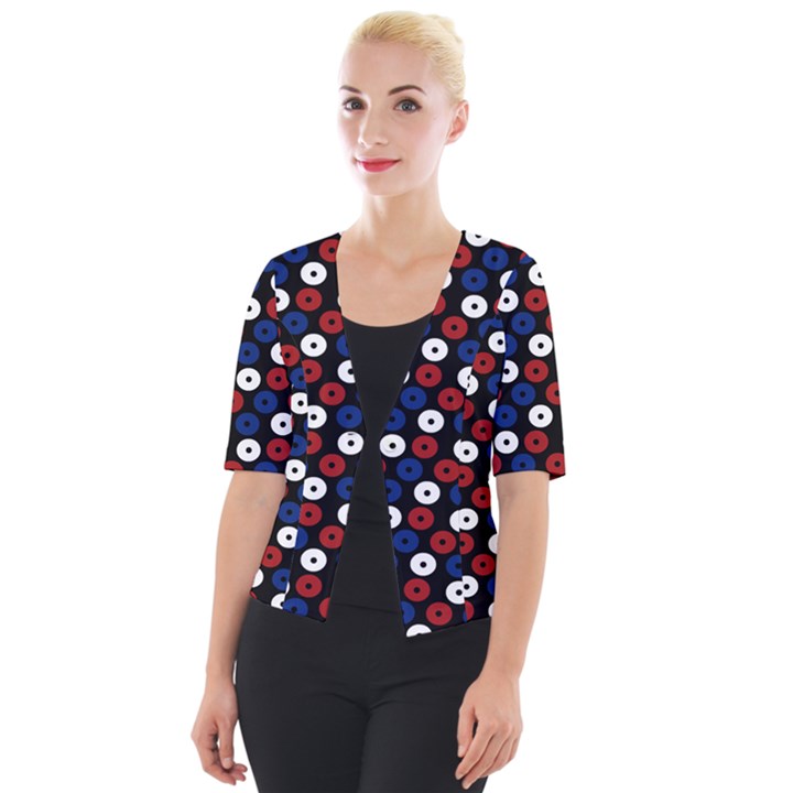 Eye Dots Red Blue Cropped Button Cardigan