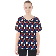 Eye Dots Red Blue V-neck Dolman Drape Top by snowwhitegirl