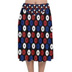 Eye Dots Red Blue Velvet Flared Midi Skirt