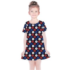 Eye Dots Red Blue Kids  Simple Cotton Dress